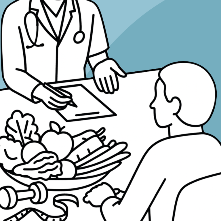 Ernährungsberatung Ein Arzt berät einen Patienten über gesunde Ernährung mit Obst und Gemüse.